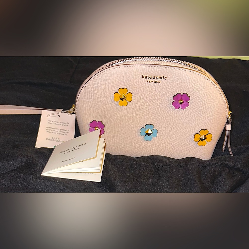 COPY - Beige/Pink Leather Kate Spade New York Floral Embellished Wristlet